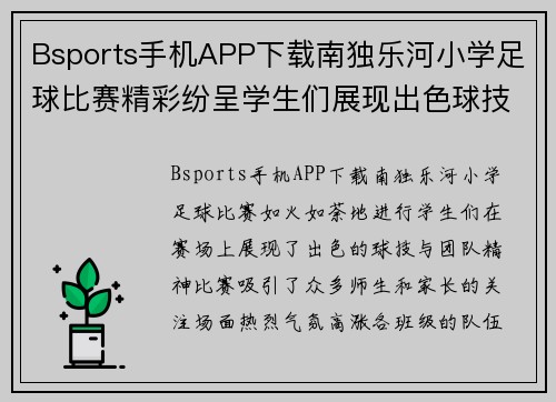 Bsports手机APP下载南独乐河小学足球比赛精彩纷呈学生们展现出色球技与团队精神